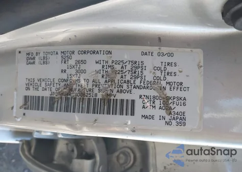 2000 Toyota 4Runner из США, поврежденный, VIN JT3GM84R3Y0062518